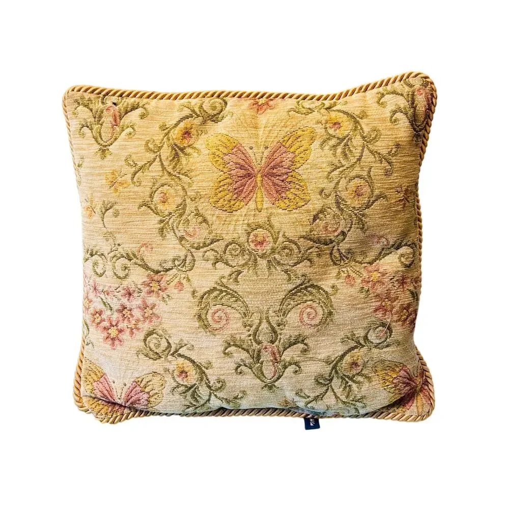 Ashford Court Vintage tapestry pillow cushion floral embroider velvet gold trim